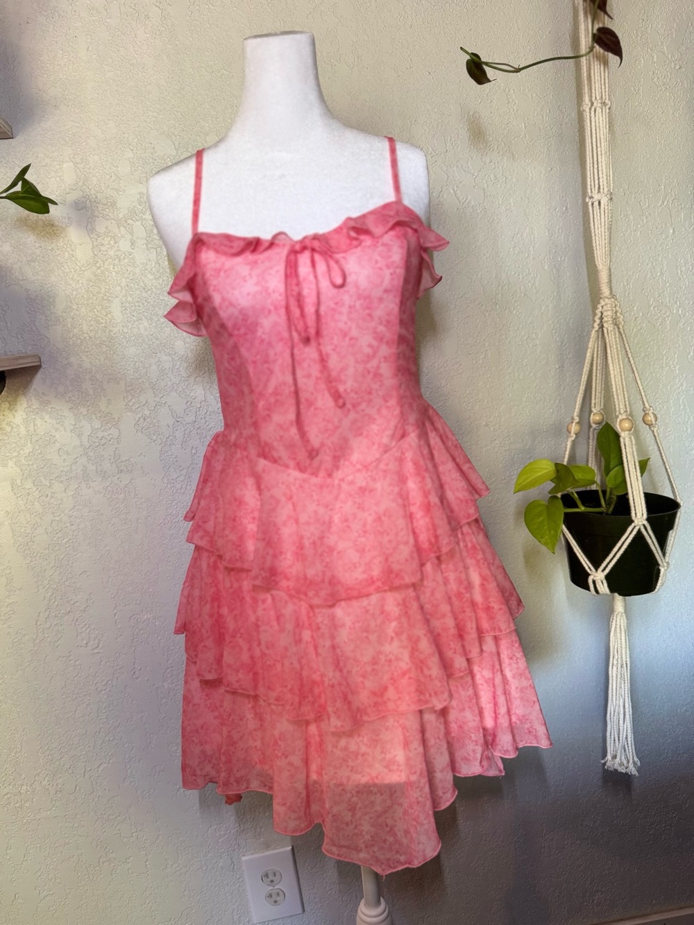 wild fable Pink Ruffled Tiered Spaghetti Strap Mini Dress
